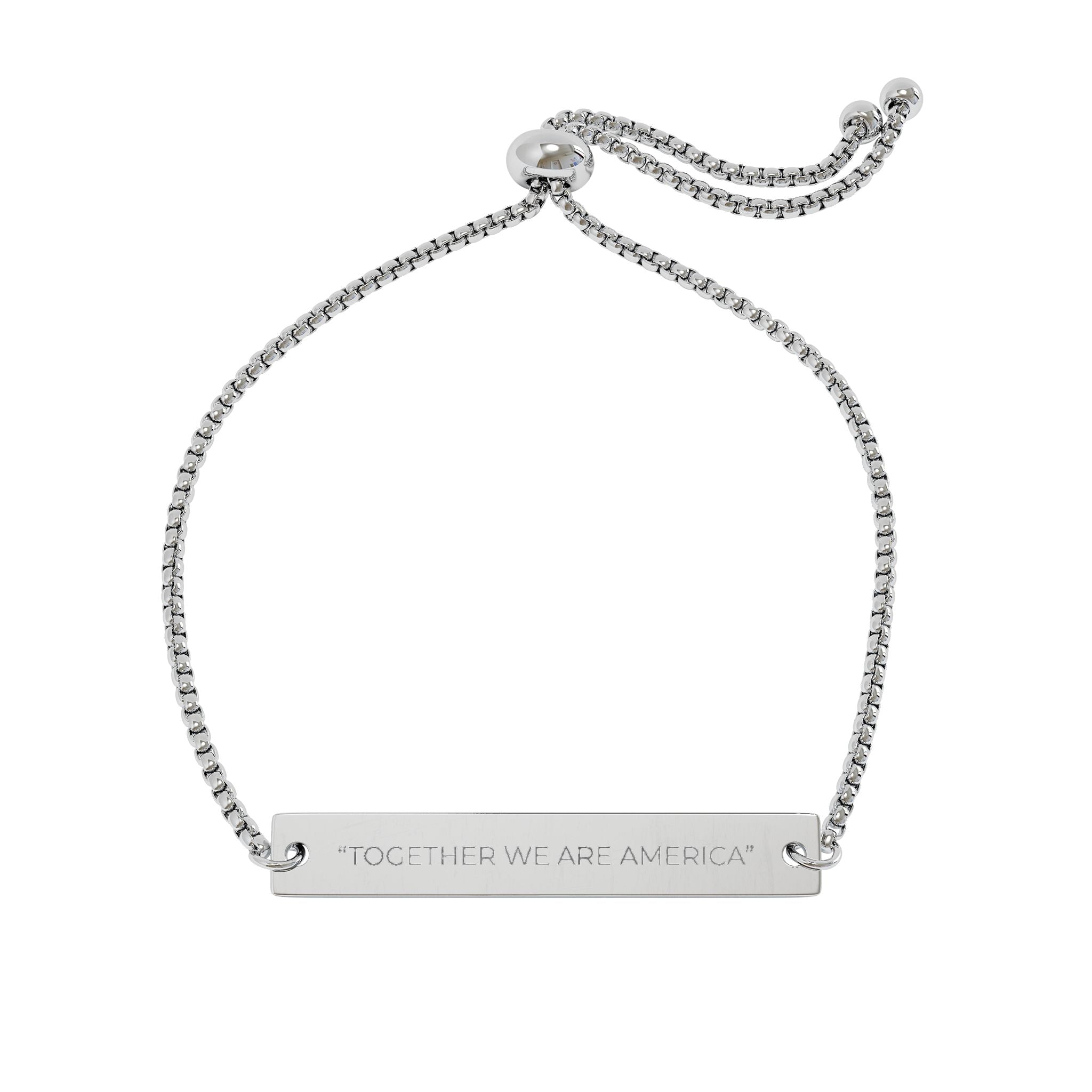 “Together With America” Adjustable Flat Bar Bracelet – Minimal Streetwear Engraved Cuff
