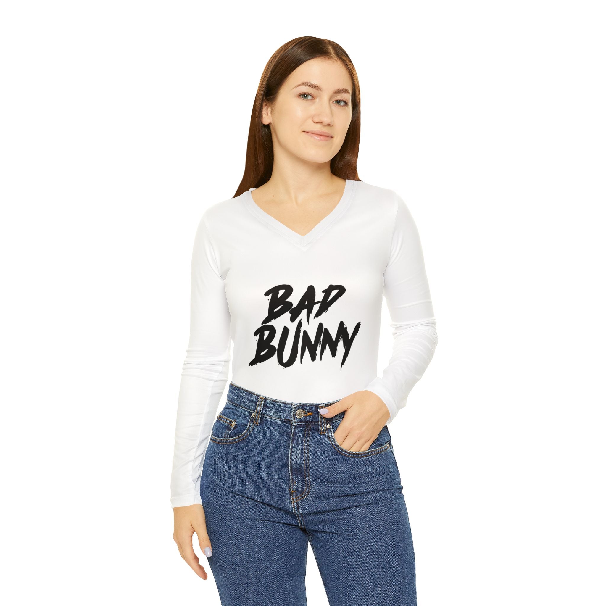 Bad Bunny Inspired Women’s Long Sleeve V-Neck Shirt – Streetwear Style Top